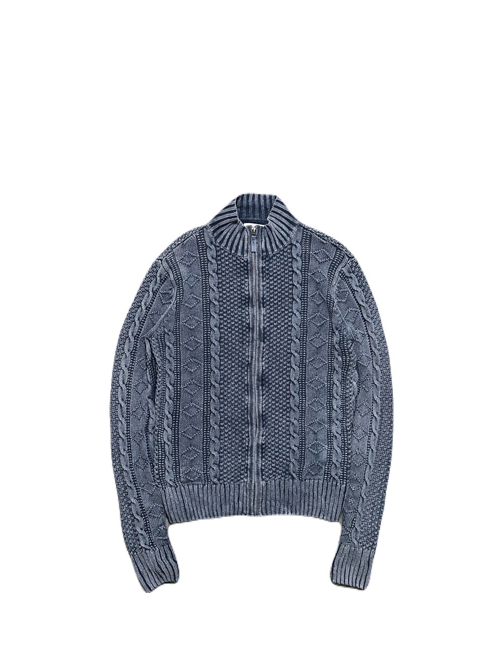 Carbon 2 Cobalt Sweater Size M Stavenger Blue Full Zip Cable Knit Linen Cotton